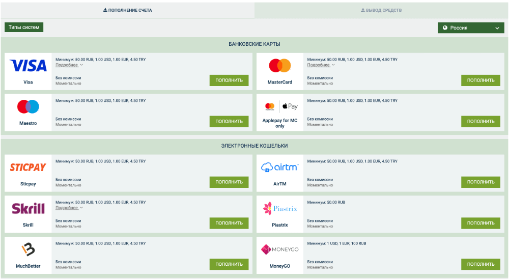 Пополнение и вывод средств Пополнение и вывод средств